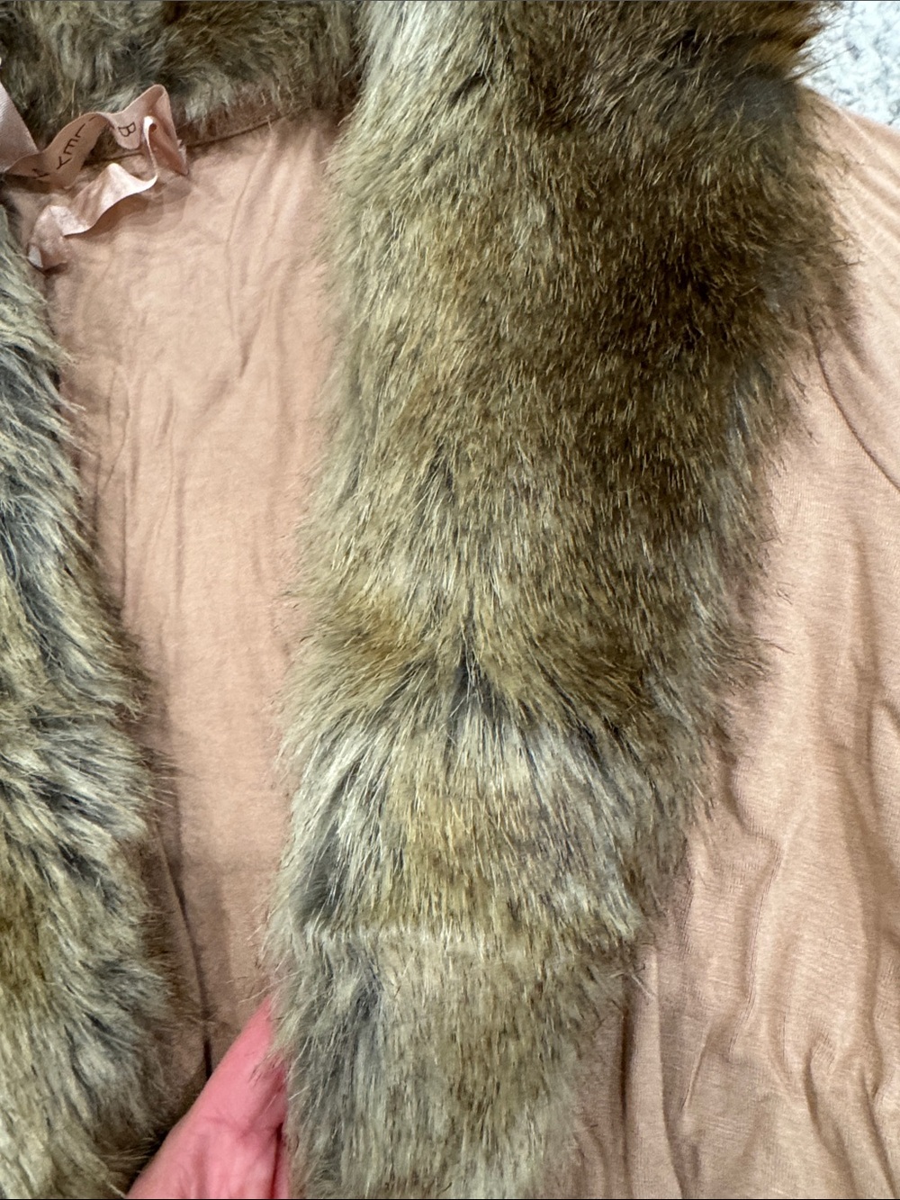 Bailey 44 Camel-Tan Draped Teddy Jacket with Faux Fur Collar - Picture 3 of 7